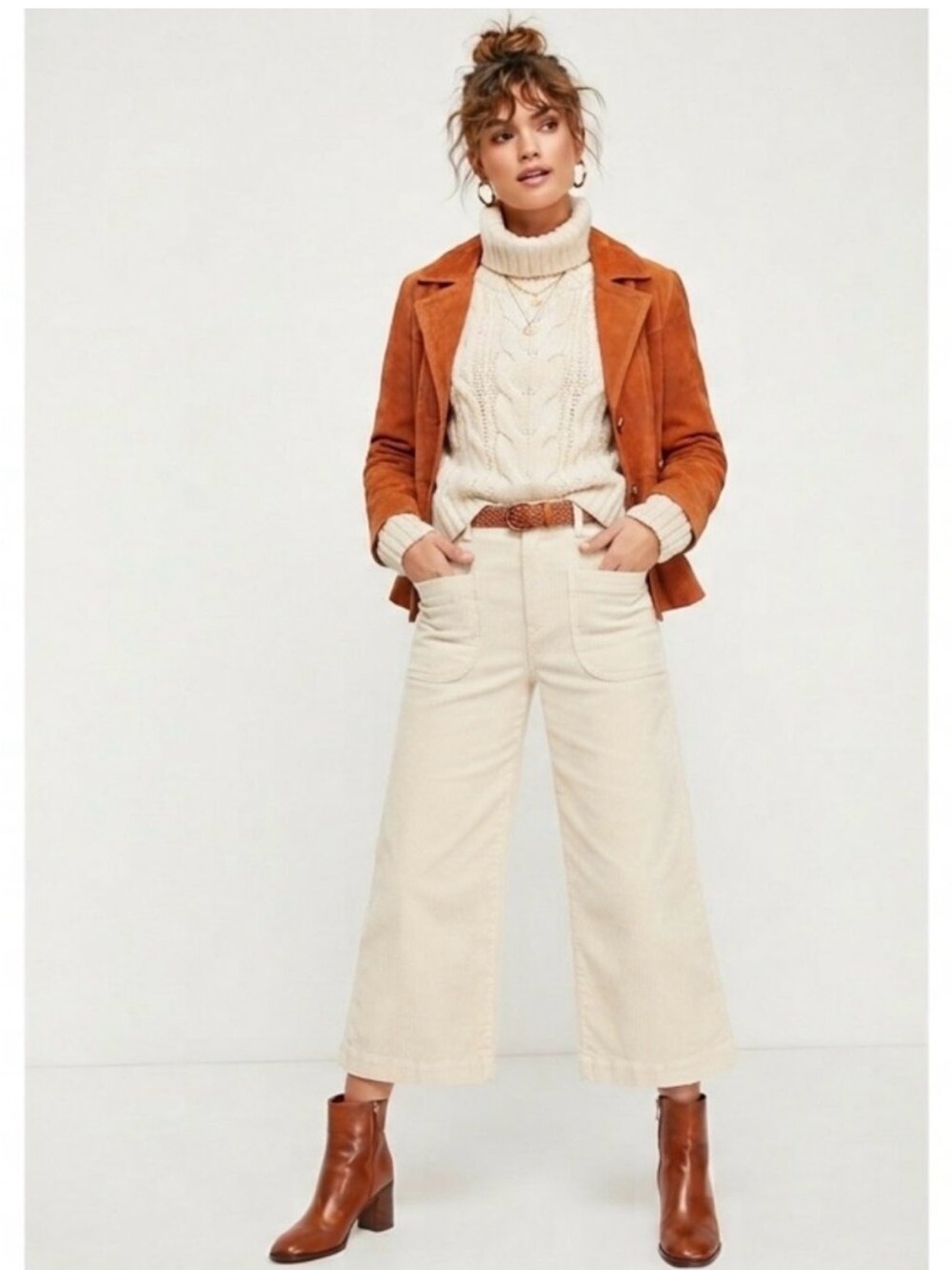 Anthropologie Maeve Colette Corduroy Pants Cream Wide Leg High Rise Cropped 27